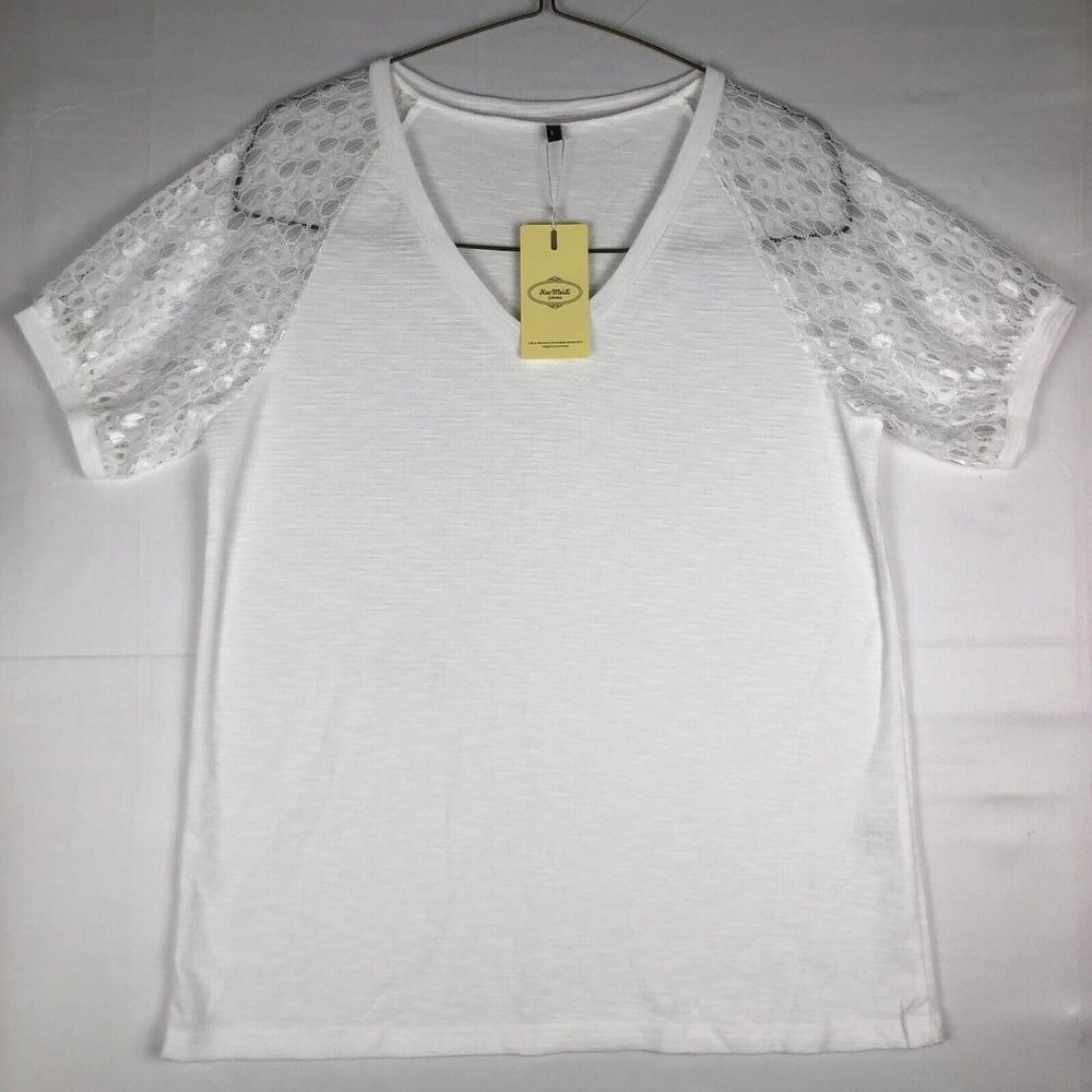Hao Mei Li collection tops blouse white See Through short Sleeve Size Large